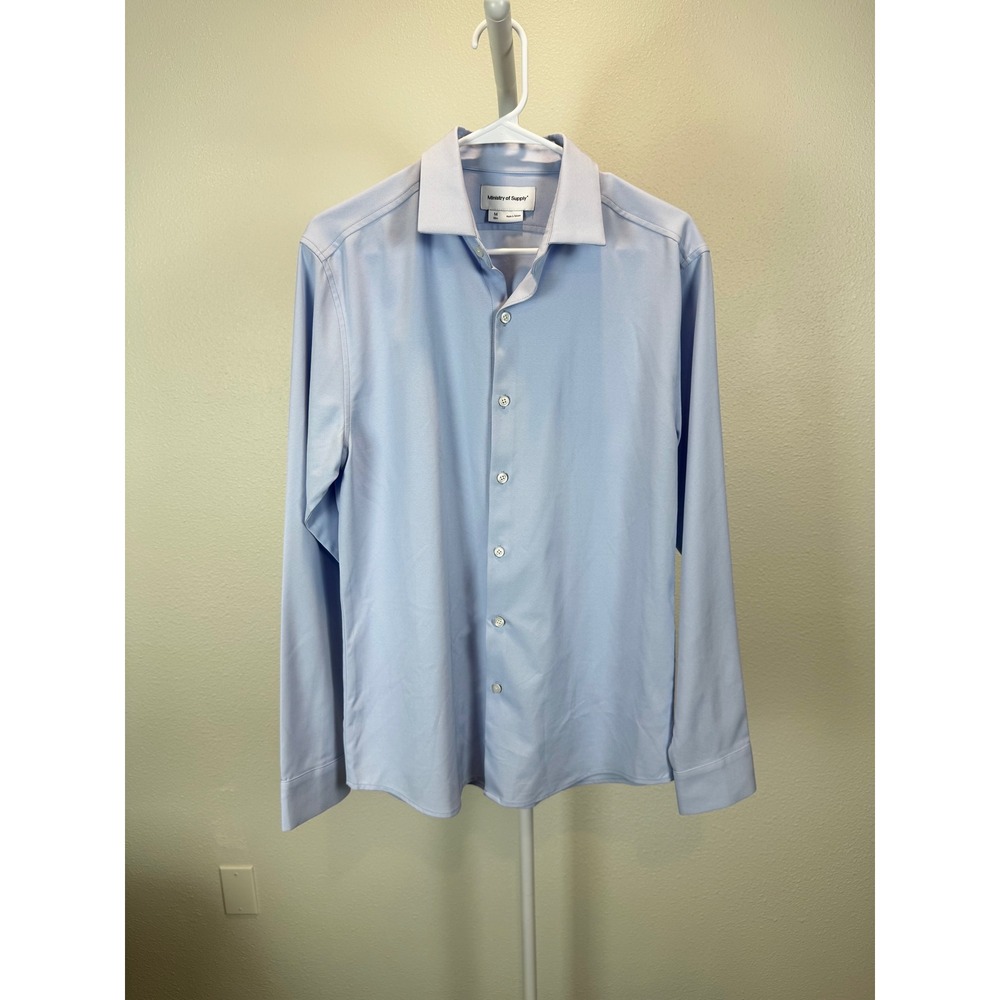 Ministry of Supply Aero Zero Slim Fit Dress Shirt Blue Mens Medium M Long Sleeve